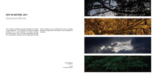 OUT IN NATURE, 2011
Gianluca Maver


”Out in nature”, progetto site specific realizzato per il fienile   dimora originaria ad una destinazione nuova e ospitale
di Villa Barberino, vuole riportare la natura circostante           produce la metamorfosi, che mostra il vero immaginario di
all’interno di un luogo artificiale. Per l’artista «portare         se stessa.
fuori dalla natura» non è una mera alterazione del reale,
ma un’operazione possibile, perché l’estrapolazione dalla




                                                                                                                Video installazione
                                                                                                                       200x300cm
                                                                                                                                  _
                                                                                                                            musica
                                                                                                            di Giuseppe Mangione
 