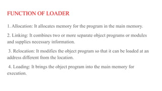 SPOS unit-3 PPTs Linkers and Loaders ,Types of loaders | PPTX