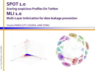 SPOT 1.0
                                           Scoring suspicious Profiles On Twitter
                                           MLI 1.0
                                           Multi-Layer Imbrication for data leakage prevention

                                           Charles PEREZ (UTT, ICD/ERA, UMR STMR)
2012 – Projet CPER CyNIC – Charles PEREZ
 