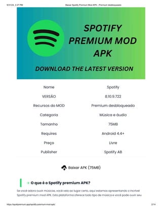 Baixar Spotify Premium Mod APK Premium desbloqueado PDF Operating
