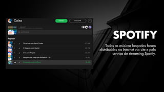 SPOTIFY
Todas as músicas lançadas foram
distribuídos na Internet via site e pelo
serviço de streaming Spotify.
 