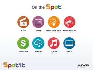 On the
‫ברשת‬ ‫חם‬
-
‫ויראלי‬
‫השראה‬ ‫מעורר‬ ‫פרסום‬
‫קולנוע‬
‫מוסיקה‬ ‫טלוויזיה‬
‫המונים‬ ‫מימון‬ ‫אפליקציות‬
‫במעקב‬
 