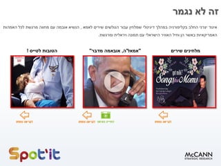 ‫נגמר‬ ‫לא‬ ‫זה‬
"‫אמאל‬'‫ה‬,‫מדבר‬ ‫אובאמה‬" ‫שירים‬ ‫מלחינים‬‫לטייס‬ ‫הטובות‬!
‫איגוד‬‫יצרני‬‫החלב‬‫בקליפורניה‬‫במהלך‬‫דיגיטלי‬‫שמלחין‬‫עבור‬‫הגולשים‬‫שירים‬‫לאמא‬,‫הנשיא‬‫אובמה‬‫עם‬‫מחווה‬‫מרגשת‬‫לכל‬‫האמהות‬
‫האמריקאיות‬‫באשר‬‫הן‬‫וחיל‬‫האוויר‬‫הישראלי‬‫עם‬‫תמונה‬‫ויראלית‬‫ומרגשת‬.
 