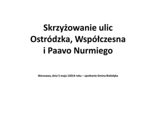 Skrzyżowanie ulic
Ostródzka, Współczesna
i Paavo Nurmiego
Warszawa, dnia 5 maja 12014 roku – spotkanie Gmina Białołęka
 