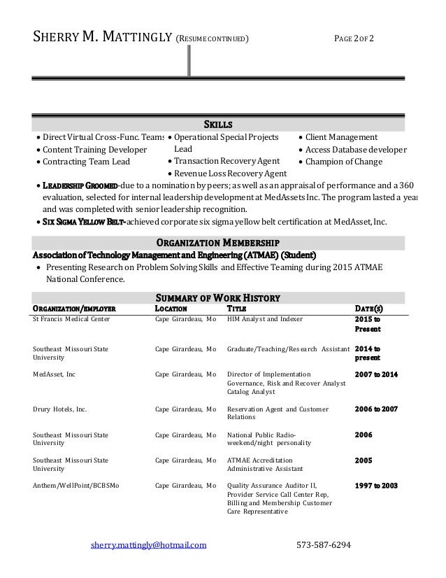 Sherry Mattingly Spotlight Resume