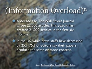 (Information                        Overload)n

   A decade ago, The Wall Street Journal
   wrote 22,000 articles. This ye...