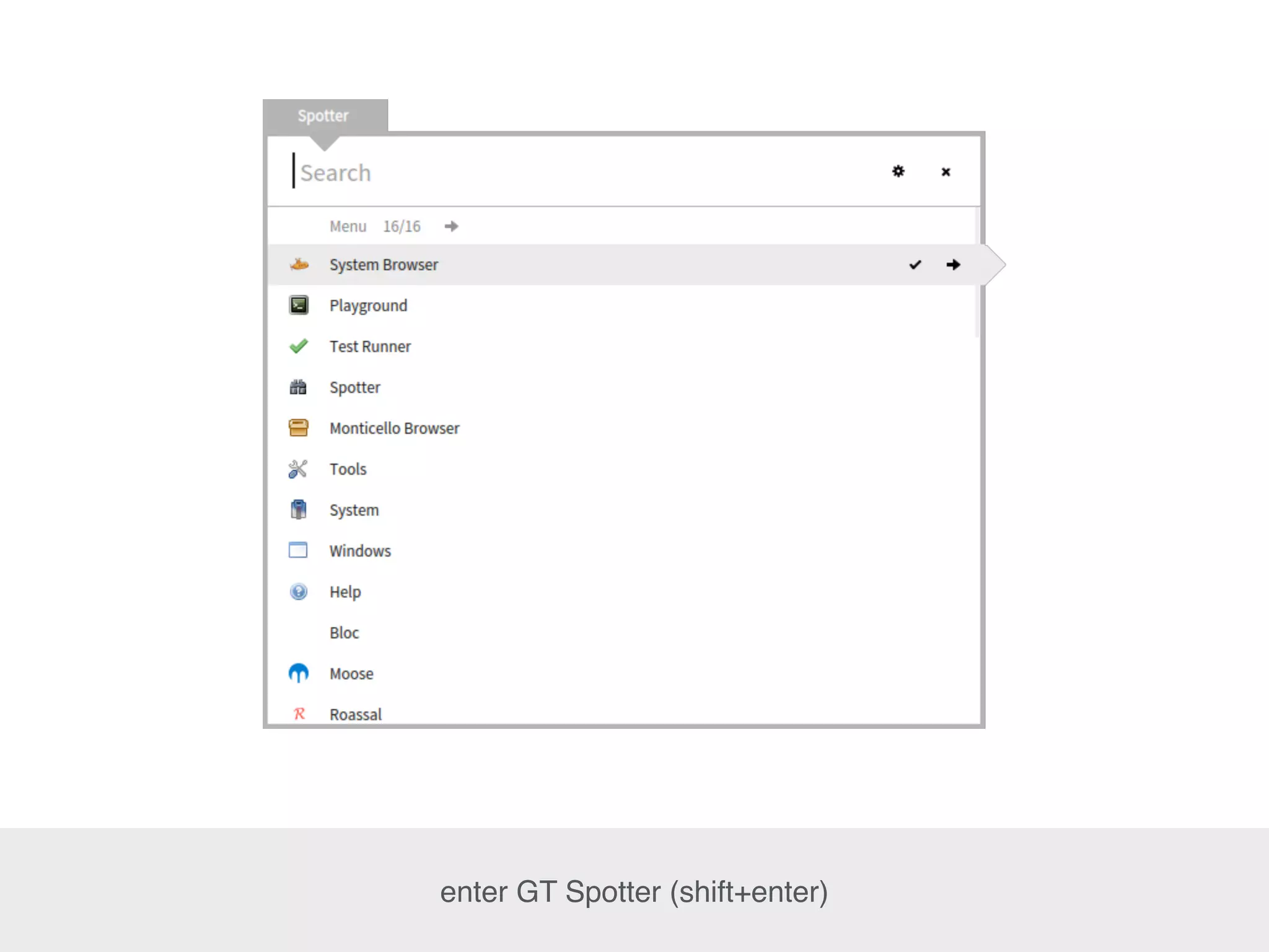 enter GT Spotter (shift+enter)
 