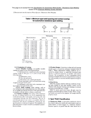 Page 3 of 5
This page is an excerpt from the Specification for Automotive Weld Quality - Resistance Spot Welding
section of the American Welding Society Standard.
 