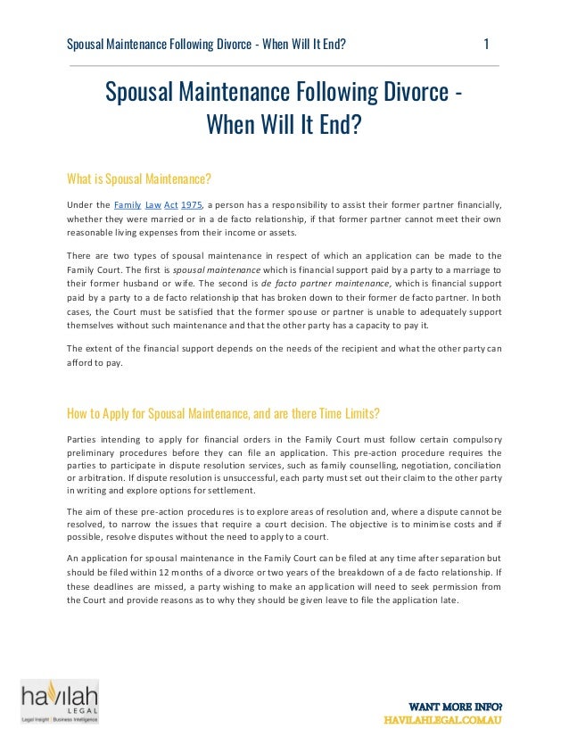 Spousal Maintenance after Divorce When Will it End?