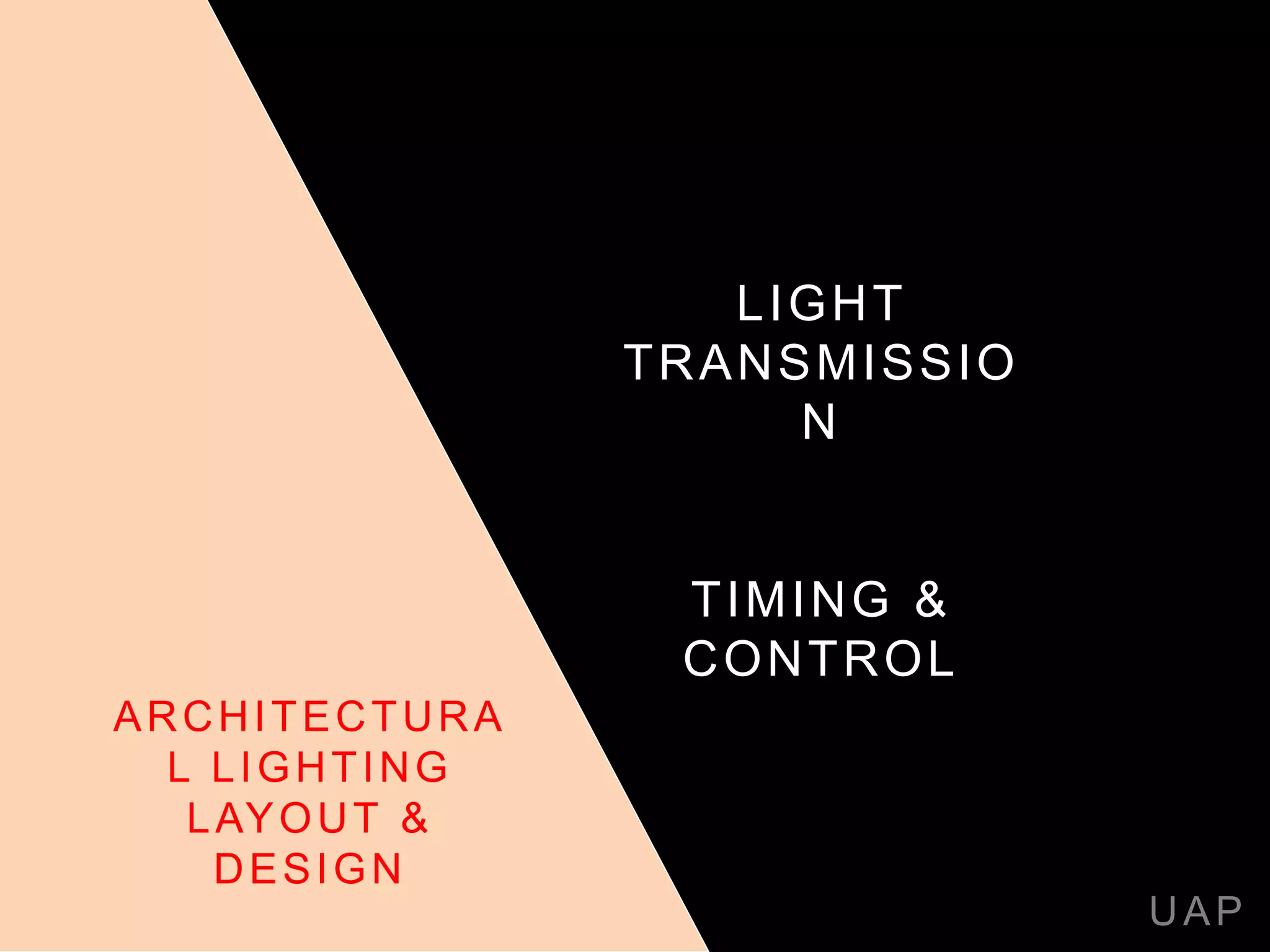 LIGHT
TRANSMISSIO
N
TIMING &
CONTROL
UAP
ARCHITECTURA
L LIGHTING
LAYOUT &
DESIGN
 