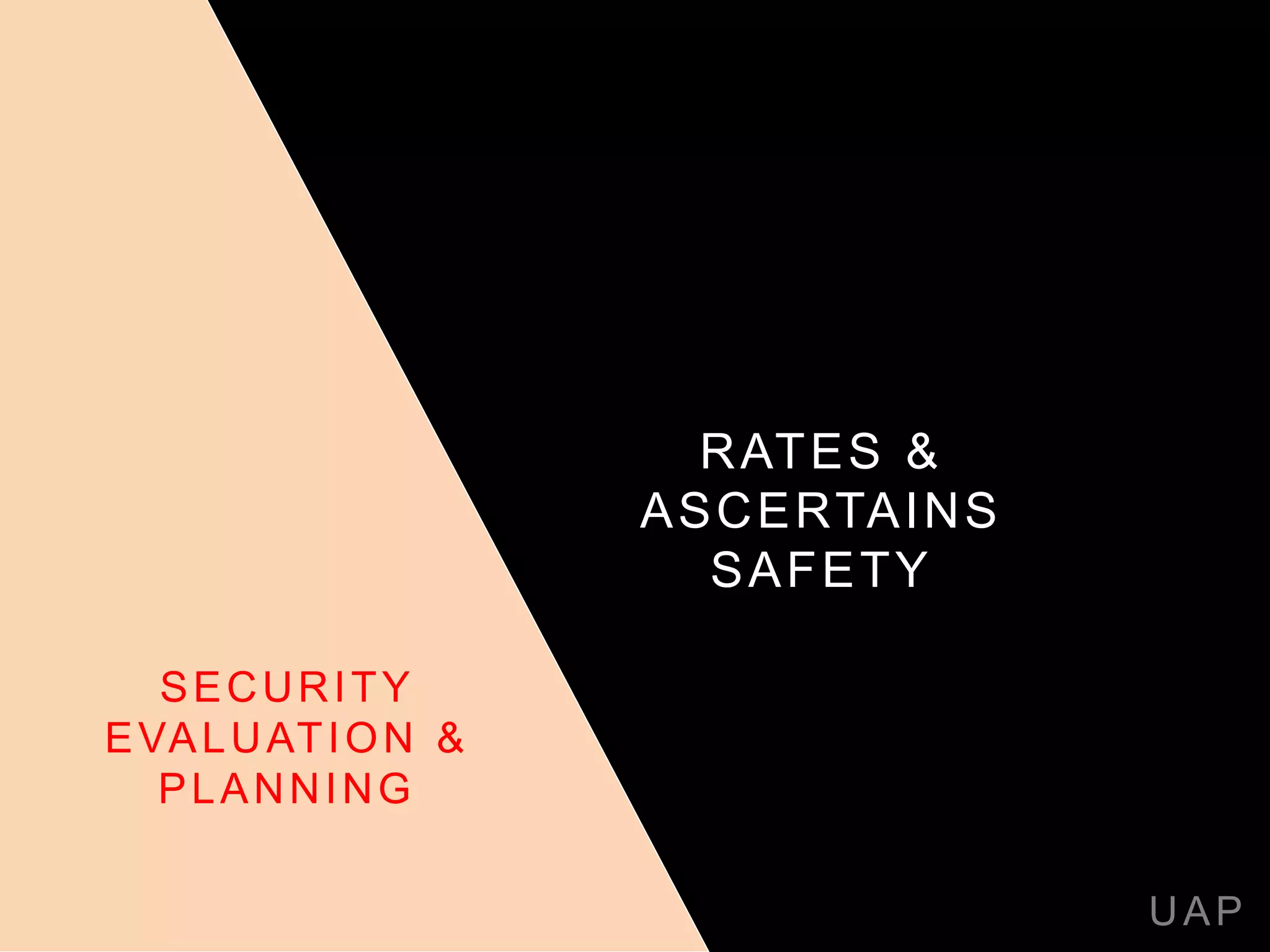 RATES &
ASCERTAINS
SAFETY
UAP
SECURITY
EVALUATION &
PLANNING
 