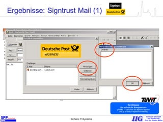 Sichere IT-Systeme 13
Ergebnisse: Signtrust Mail (1)
 