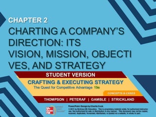 CHAPTER 2

CHARTING A COMPANY’S
DIRECTION: ITS
VISION, MISSION, OBJECTI
VES, AND STRATEGY
STUDENT VERSION

 