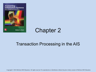 Copyright © 2016 McGraw-Hill Education. All rights reserved. No reproduction or distribution without the prior written consent of McGraw-Hill Education.
Chapter 2
Transaction Processing in the AIS
 