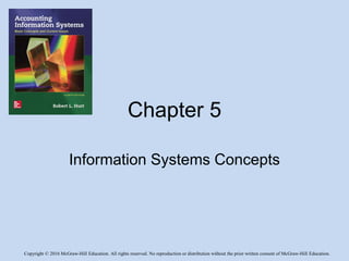 Copyright © 2016 McGraw-Hill Education. All rights reserved. No reproduction or distribution without the prior written consent of McGraw-Hill Education.
Chapter 5
Information Systems Concepts
 