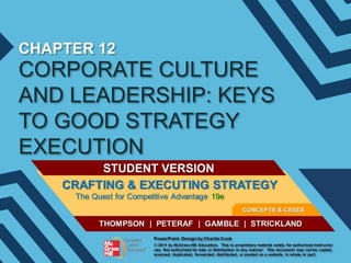 CHAPTER 12

CORPORATE CULTURE
AND LEADERSHIP: KEYS
TO GOOD STRATEGY
EXECUTION
STUDENT VERSION

 