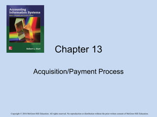Copyright © 2016 McGraw-Hill Education. All rights reserved. No reproduction or distribution without the prior written consent of McGraw-Hill Education.
Chapter 13
Acquisition/Payment Process
 