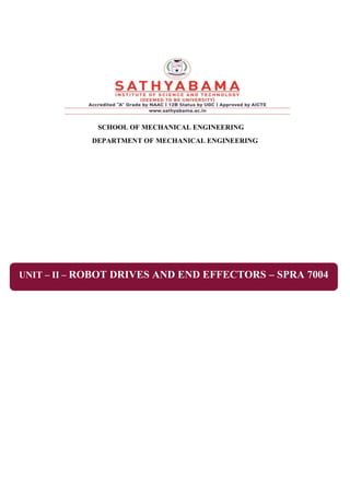 SCHOOL OF MECHANICAL ENGINEERING
DEPARTMENT OF MECHANICAL ENGINEERING
UNIT – II – ROBOT DRIVES AND END EFFECTORS – SPRA 7004
 