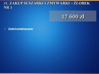 31. ZAKUP SUSZARKI I ZMYWARKI – ŻŁOBEK NR 3 Zadanie zrealizowane 17 600 zł 