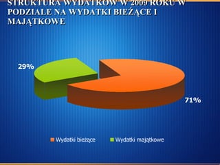 STRUKTURA WYDATKÓW W 2009 ROKU W PODZIALE NA WYDATKI BIEŻĄCE I MAJĄTKOWE 
