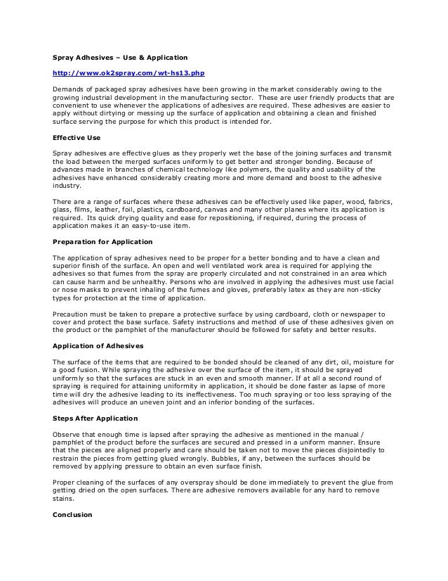 Spray Adhesives Use & Application
