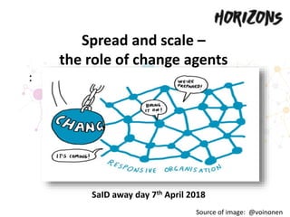 Spread and scale –
the role of change agents
Source of image: @voinonen
:
SaID away day 7th April 2018
 
