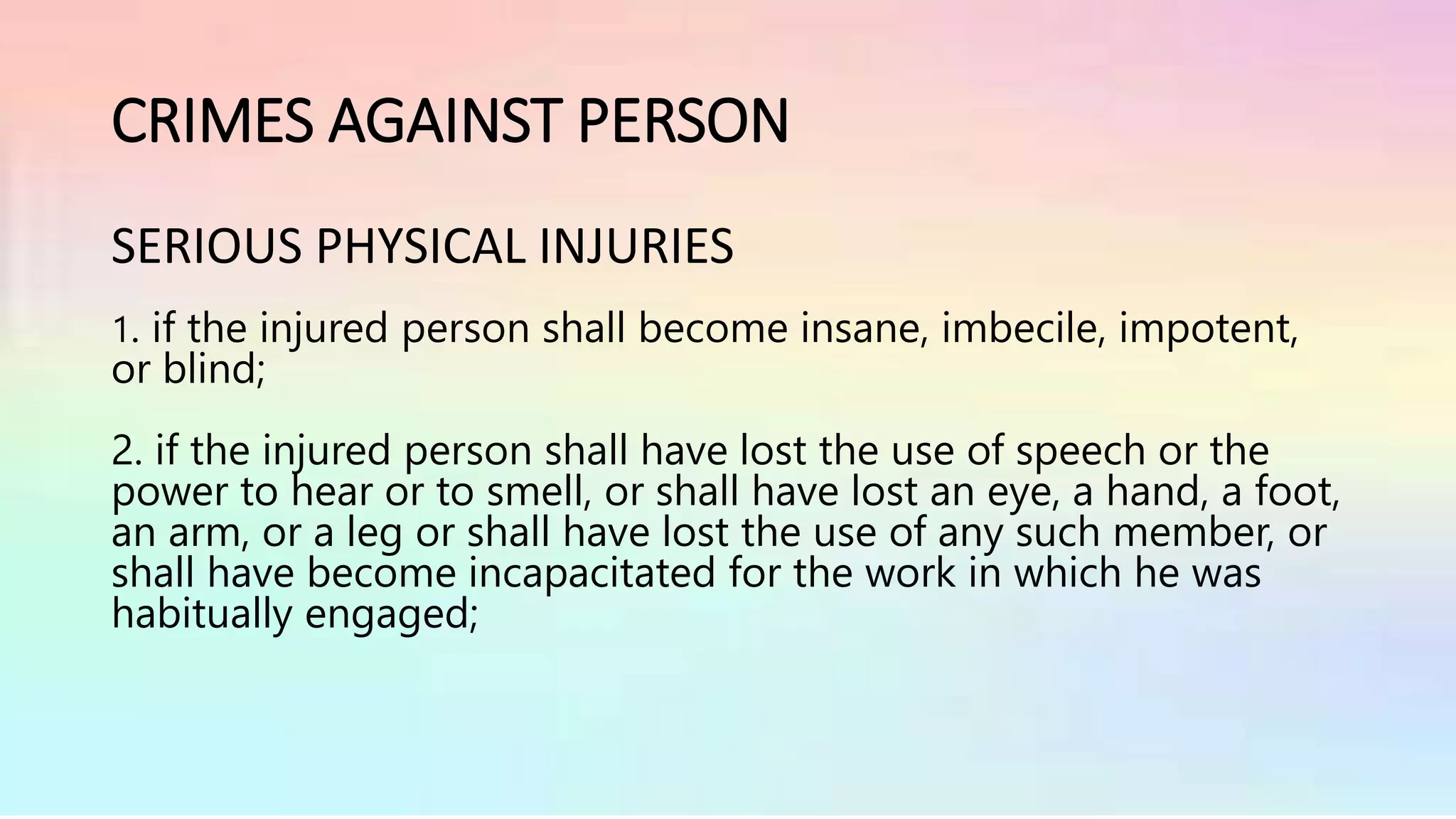 Less Serious Physical Injuries Examples SPREADING AWARENESS TOWARDS LEGAL KNOWLEDGE.pptx