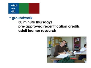 groundwork 30 minute thursdays pre-approved recertification credits adult learner research what we did 
