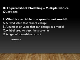 Modelling In Ict spreadsheet modelling in ICT for Kids revision | PPTX
