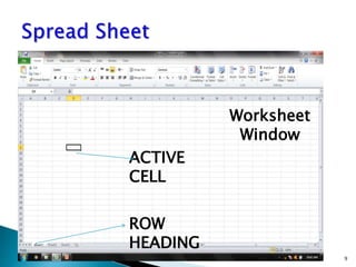 5/3/2020Contd 9
ACTIVE
CELL
ROW
HEADING
Worksheet
Window
 
