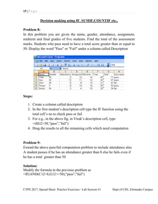 Spreadsheet Computer Lab Exercise Comprehensive Excel Lab Exercises for Computational Thinking and ...