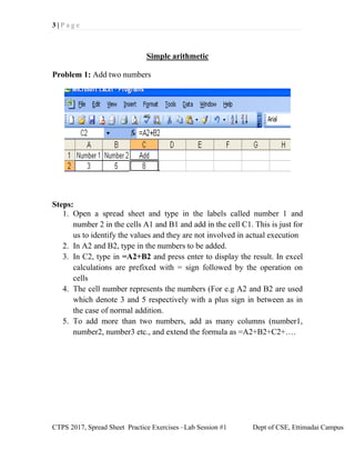 Spreadsheet Computer Lab Exercise Comprehensive Excel Lab Exercises for Computational Thinking and ...