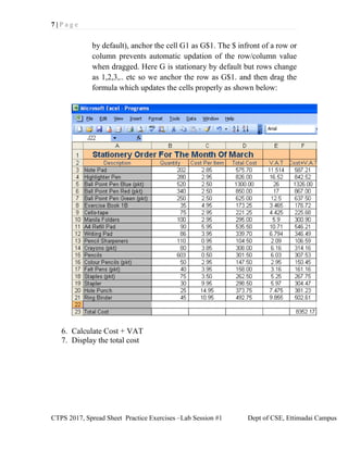 Spreadsheet Computer Lab Exercise Comprehensive Excel Lab Exercises for Computational Thinking and ...