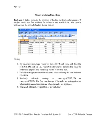 Spreadsheet Computer Lab Exercise Comprehensive Excel Lab Exercises for Computational Thinking and ...
