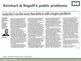 34experience. new thinking
Reinhart & Rogoff’s public problems
Source: Australian Financial Review, 23 April 2013
 