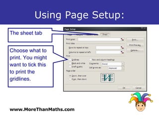 Spreadsheets Page Setup And Printing | PPT
