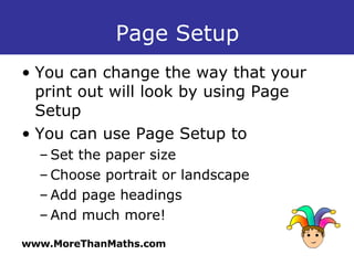 Spreadsheets Page Setup And Printing | PPT