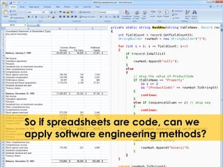 So if spreadsheets are code, can we
apply software engineering methods?
 