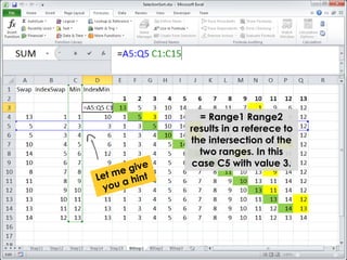 = Range1 Range2 
results in a referece to 
the intersection of the 
two ranges. In this 
case C5 with value 3. 
 