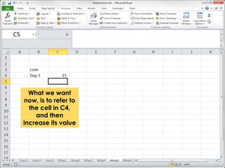 What we want 
now, is to refer to 
the cell in C4, 
and then 
increase its value 
 