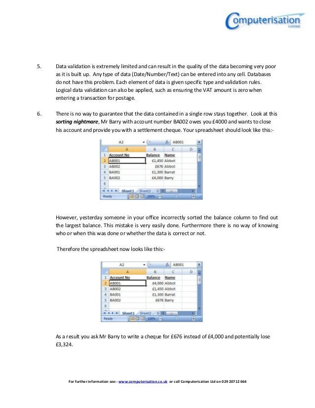 Spreadsheet vs database