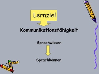 Lernziel Kommunikationsf ä higkeit Sprachwissen Sprachk ö nnen   