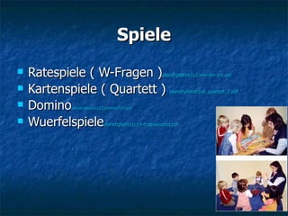 Spiele Ratespiele ( W-Fragen ) planet\planet1L2-wer-bin-ich.pdf Kartenspiele ( Quartett )  planet\planet1L8_quartett_2.pdf Domino planet\planet1L12-domino.555.pdf Wuerfelspiele planet\planet1L14-fragewuerfel.pdf 