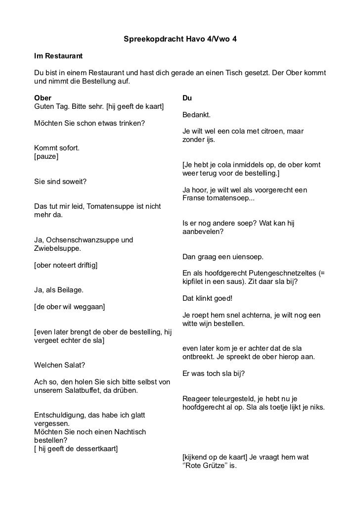 Spreekopdracht Im Restaurant