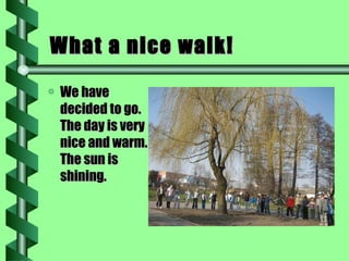 What a nice walk! We have decided to go. The day is very nice and warm. The sun is shining.  
