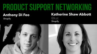 Katherine Shaw Abbott
@katShopify
Anthony Di Feo
Product Support Networking
SUPCONF Spring 2017
Shopify
 