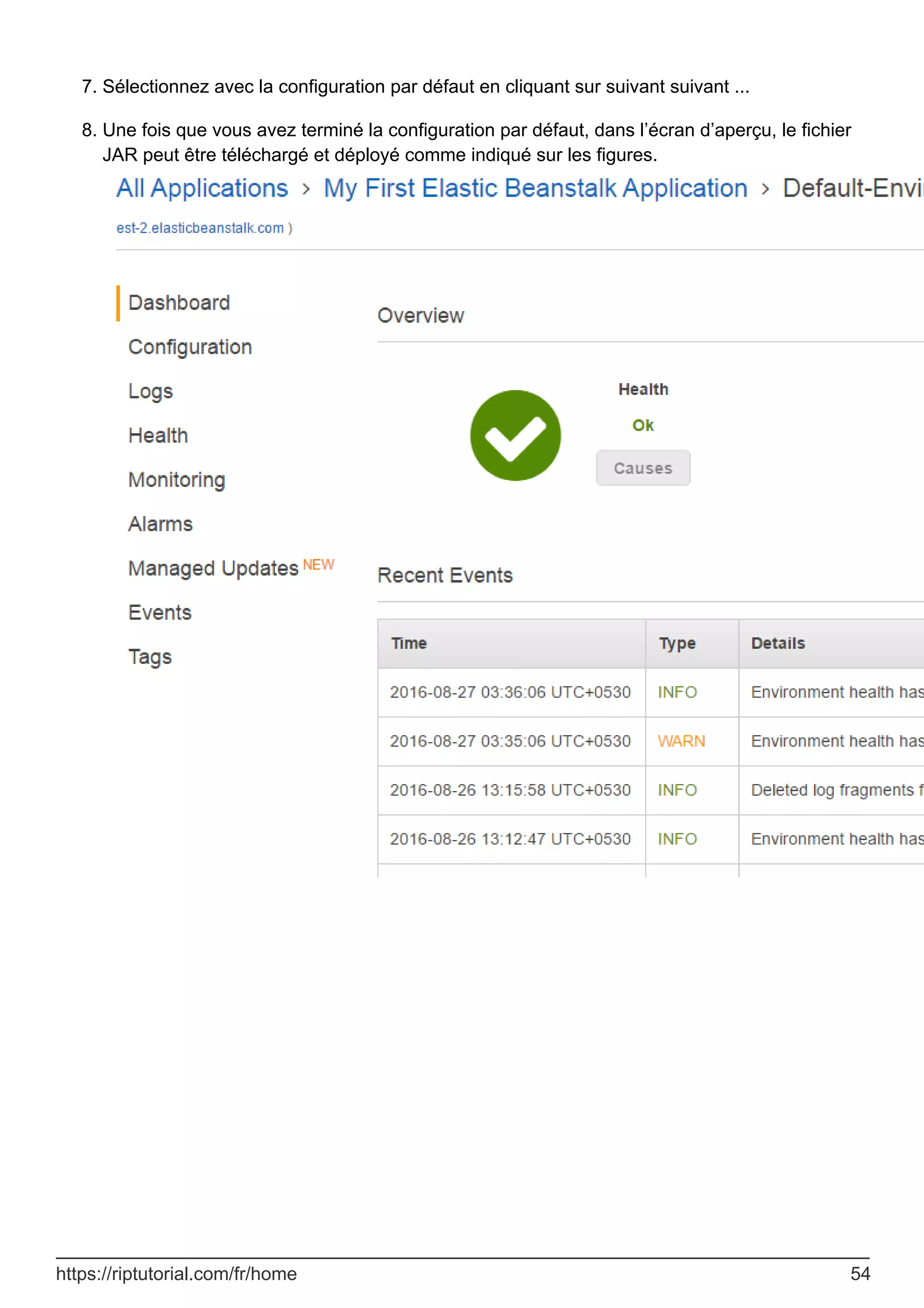 Sélectionnez avec la configuration par défaut en cliquant sur suivant suivant ...
7.
Une fois que vous avez terminé la configuration par défaut, dans l’écran d’aperçu, le fichier
JAR peut être téléchargé et déployé comme indiqué sur les figures.
8.
https://riptutorial.com/fr/home 54
 