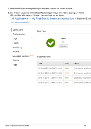 Sélectionnez avec la configuration par défaut en cliquant sur suivant suivant ...
7.
Une fois que vous avez terminé la configuration par défaut, dans l’écran d’aperçu, le fichier
JAR peut être téléchargé et déployé comme indiqué sur les figures.
8.
https://riptutorial.com/fr/home 54
 