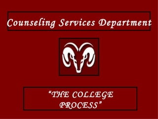 Counseling Services Department “ THE COLLEGE PROCESS” 