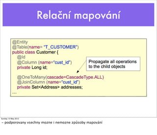 Relační mapování




Sunday 13 May 2012

- podporovany vsechny mozne i nemozne způsoby mapování
 